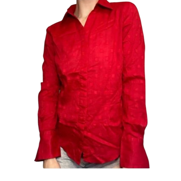 Coldwater Creek Red 100% Cotton Jacquard Sheer Top/ Blouse SZ L NEW - Picture 6 of 6